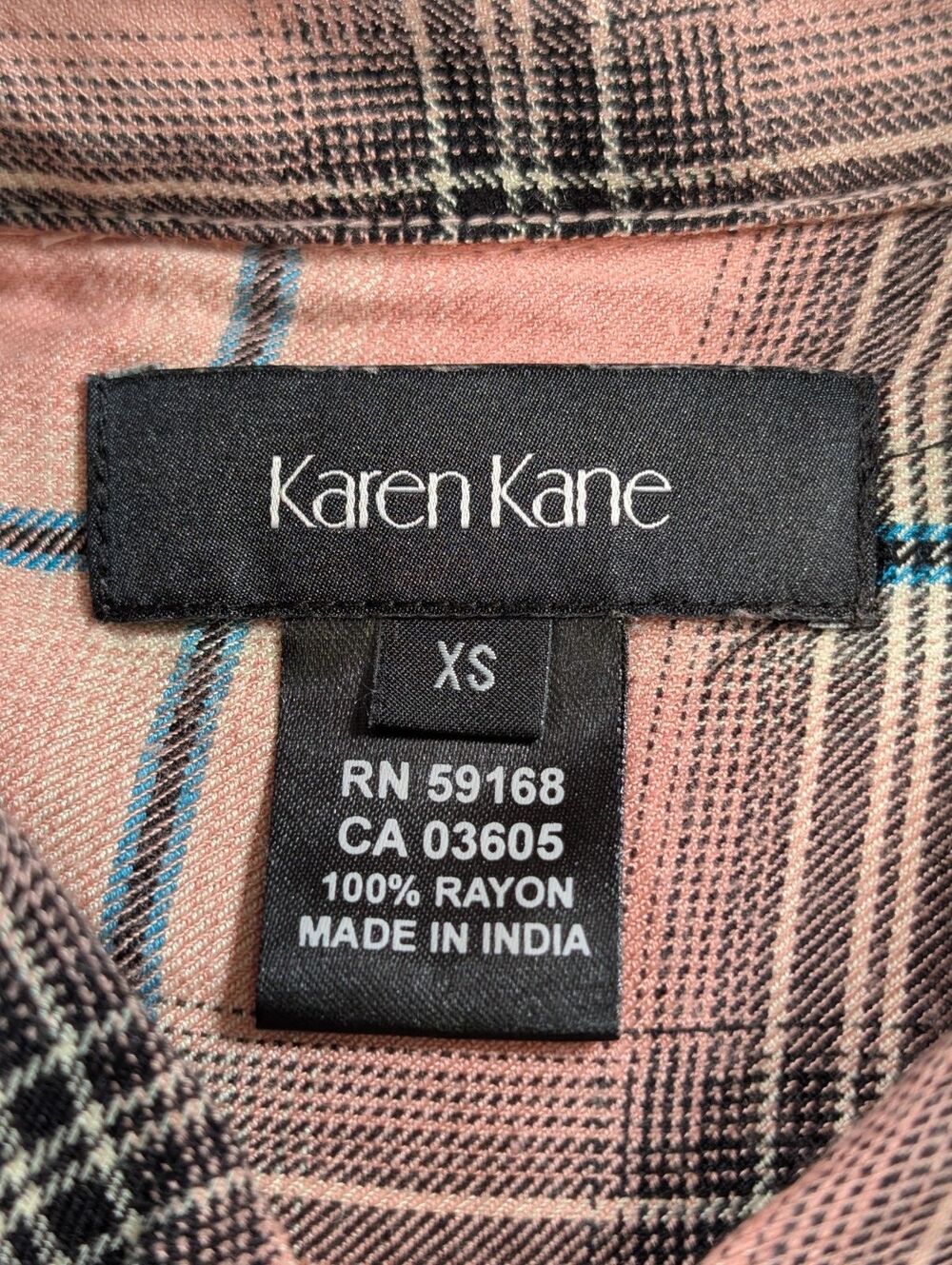 Karen Kane Top Womens XS Pink Plaid Roll Tab Button Up Long Sleeve Preppy Shirt - Picture 8 of 11